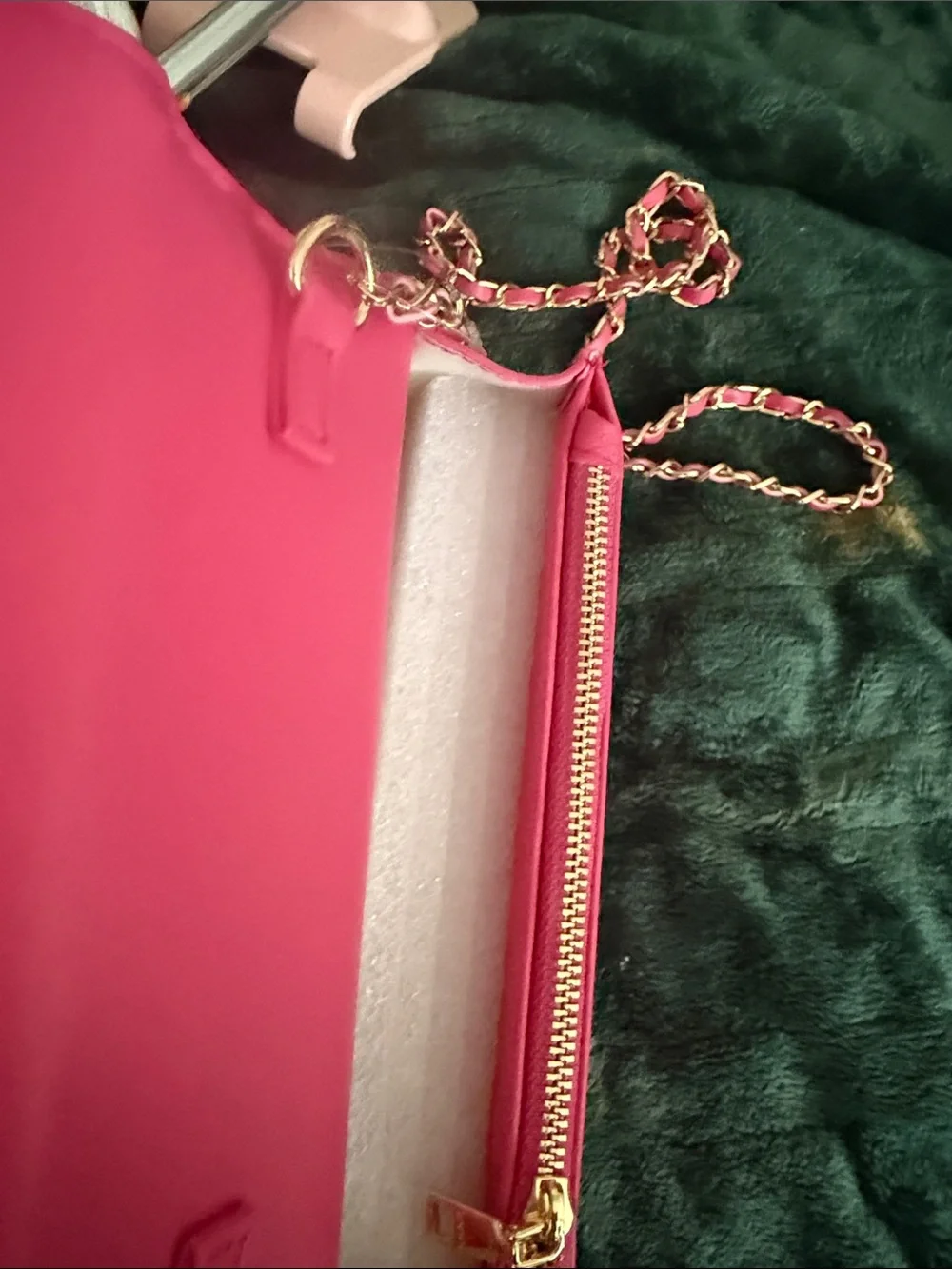 bebe Quilted Crossbody Bag in Hot Pink with Gold Chain